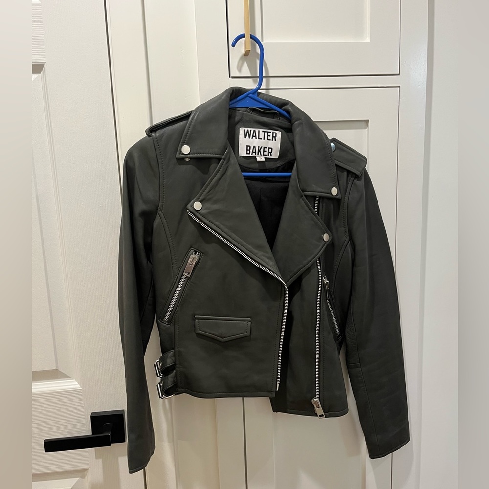 Walter Baker Hunter green vegan leather Moto jacket